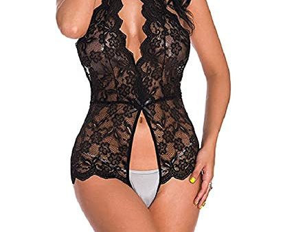 Umipubo Body de Mujer Tirantes Encaje de una Pieza Cuello Colgante Malla Transparente, S, Negro For Discount