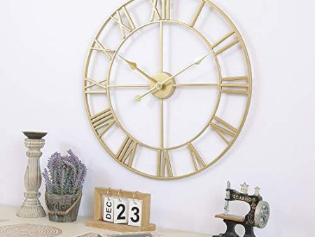 Reloj de Pared Grande de Metal Redondo de Estilo Vintage Silencioso Sin tictac Funciona con Pilas 40cm 47cm 60cm Números Romanos Dorados Relojes Embalaje Deteriorado For Cheap