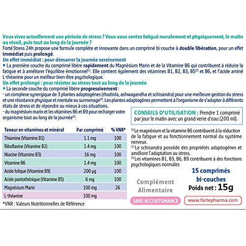 Forra Forra - Estrés forzado 24h, Suplemento de alimentos basado en magnesio marino y rodiola - estrés y carga mental, 15 tabletas Embalaje Deteriorado Supply