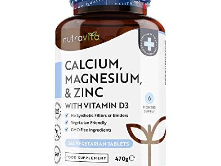 Calcio 800mg, Magnesio 360mg, Zinc y Vit D - 365 Tabletas Vegetarianas (6 Meses) - Para mantenimiento de Huesos, sistema inmunológico, función muscular normal y fatiga reducida Embalaje Deteriorado Online