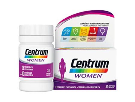 Centrum Women - Multi vitaminas y minerales - 13 vitaminas y 11 minerales - Suplemento de alimentos para mujeres - Botella de vitaminas   30 tabletas Embalaje Deteriorado Supply